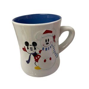 Disney China Coffee Mug Cup Mickey Mouse Snowman‎ Santa Hat Snowflakes 16oz